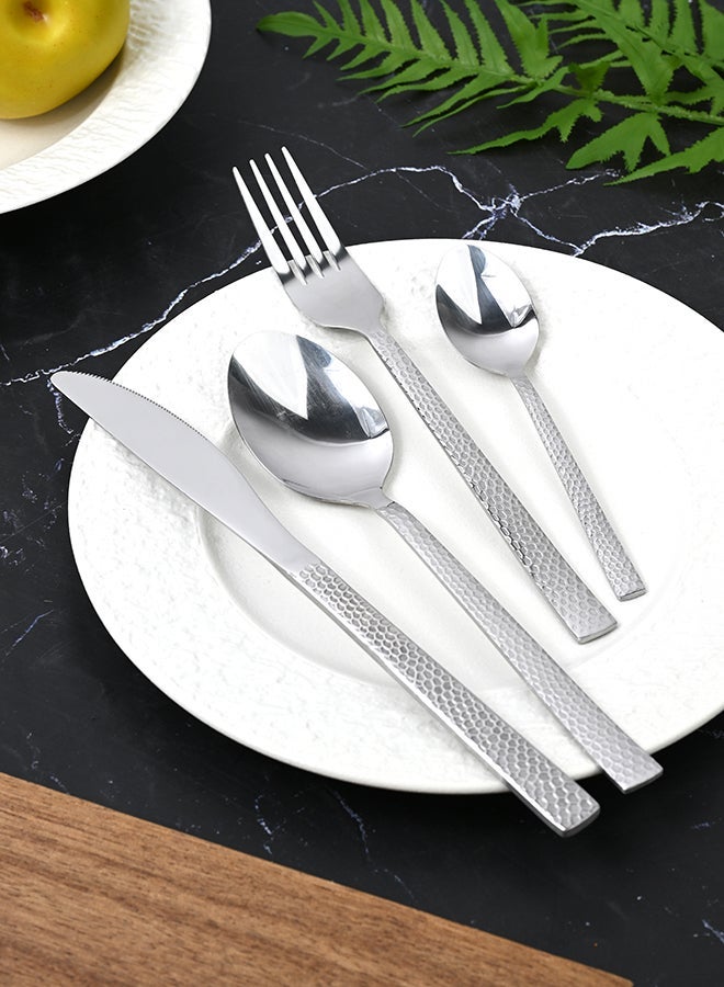 أولييرو طقم أدوات طعام متين وأنيق مكوّن من 24 قطعة لراحة استخدام ومائدة أنيقة – فضي - Image 1